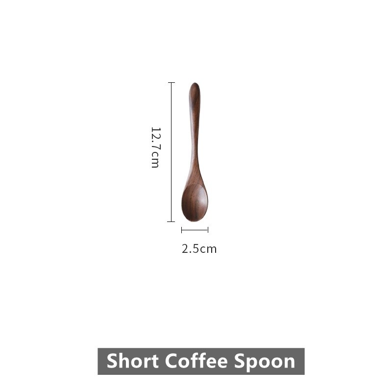 Musowood Black Walnut Wood Spoons Coffee Honey Spoons Wooden Japanese Style Stir Long Scoop Large Soup Kitchen Tableware: Short Coffee Spoon