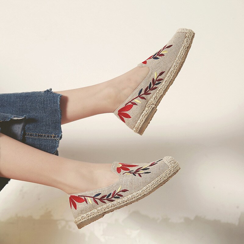 Dwayne spring katoenen linnen geborduurde vissersschoenen koreaanse versie van lage platte casual schoenen dames gevulkaniseerde schoenen 45: 2 / 4