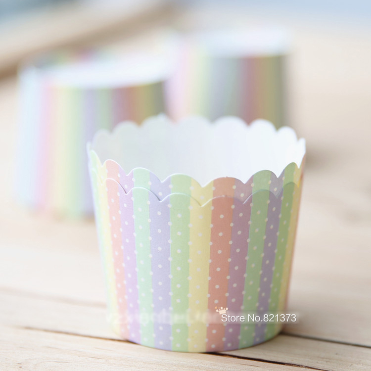 kleurrijke regenboog papier cupcake houder geval muffin cake cups, stippen decoratieve cup voor party verjaardag bruiloft