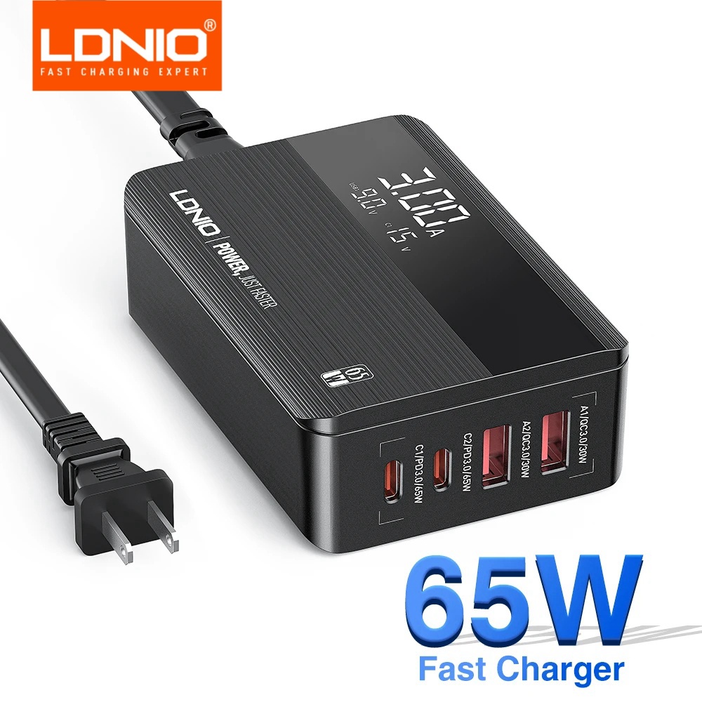 LDNIO 65W Chargeur USB PD QC4.0 4 Ports Type C pour Iphone 15 13 Pro Max Samsung Xiaomi 14 Ordinateur portable Pad Macbook Chargeur de téléphone portable: US