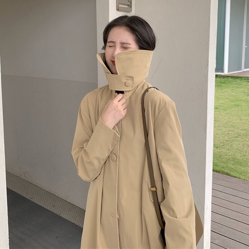 Sungtin – Trench-Coat noir ample et surdimensionné pour femme, manteau à manches longues décontracté et pour le bureau, couleur unie, vêtement d'extérieur pour petit ami