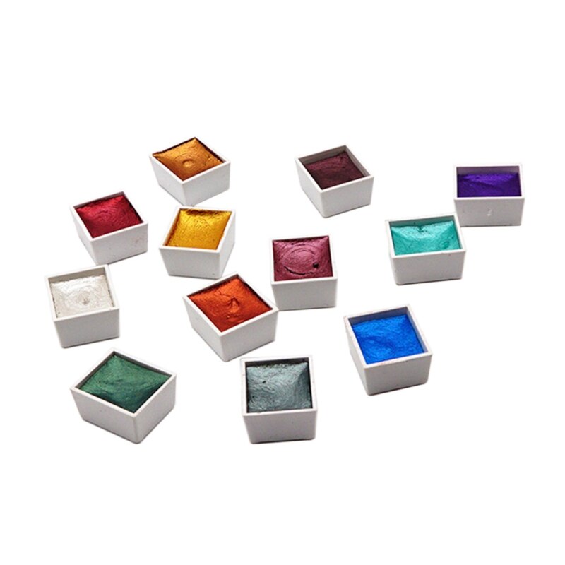 12Colors Portable Glitter WaterColor Paint Set Metallic Gold Pigment Paint Artist Painting Watercolors Art Supplies