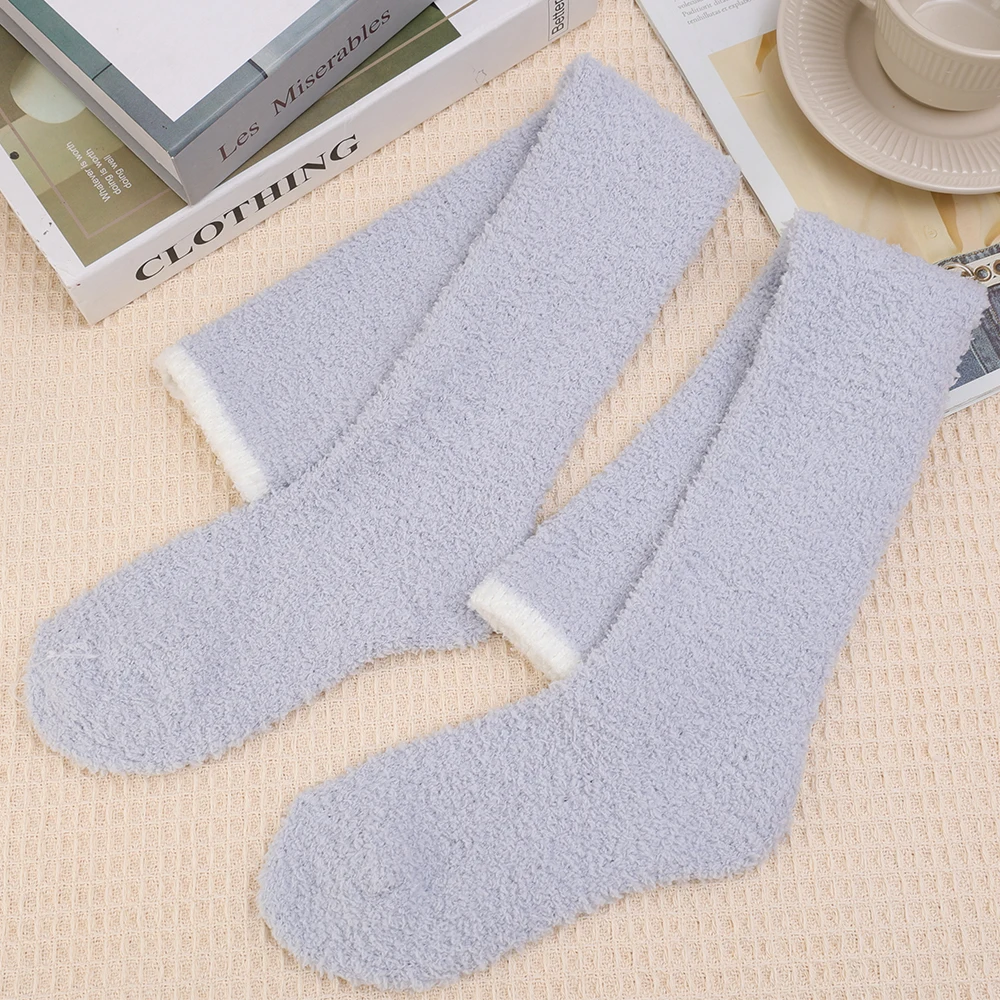 Winter Koraal Fleece Dij Hoge Sokken Vrouwen Pluche Warm Been Warmer Dij Kniebeschermers Kousen Effen Kleur Thuis Vloer Lange Sokkingen: Black