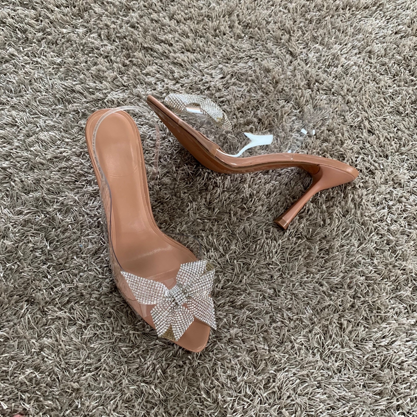 2024 Dames Hoge Hakken Sandaal Schoenen Vrouw Strass Strik Sandalen Vrouwen Pumps Zomer Feest Slippers Vlinder Knoop Trouwschoen