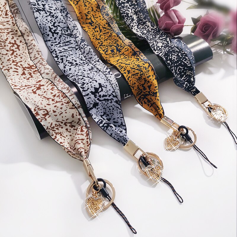 Water Ink Printed Silk Phone Lanyard Strap For iphone redmi samsung Camera Mobile Phone ID Card Long Hanging Rope String