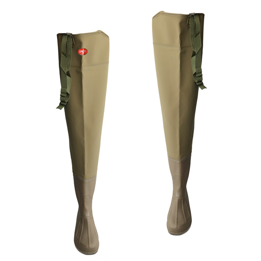 Botas impermeables para vadear por encima de la rodilla, bota de pierna gruesa, pantalones de lluvia, aparejos de pesca para Río: 43 Brown