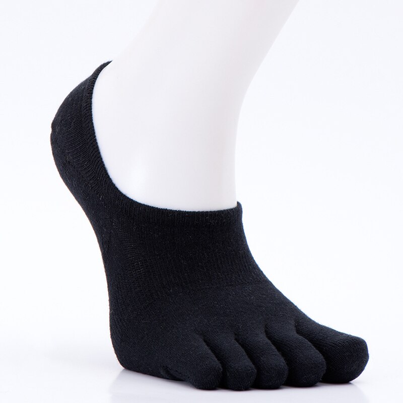 1 Paar Katoenen Sokken Effen Kleur Boot Sokken Vrouwen Mannen Zwart Zweet Teen Sokken Onzichtbare Grappige Vijf-Vinger Sokken: Black