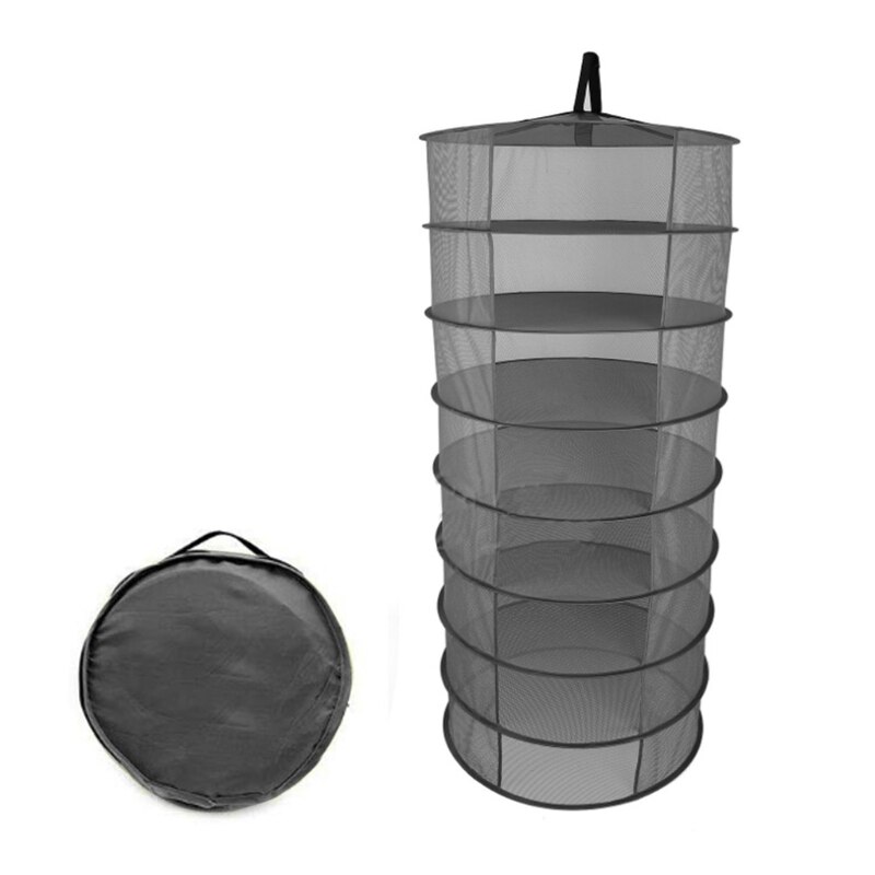 Herb Drying Net 8 Layers Foldable Hanging Basket Dry Rack Bag Mesh Dryer for Herbs Flowers Plants Bud: Black