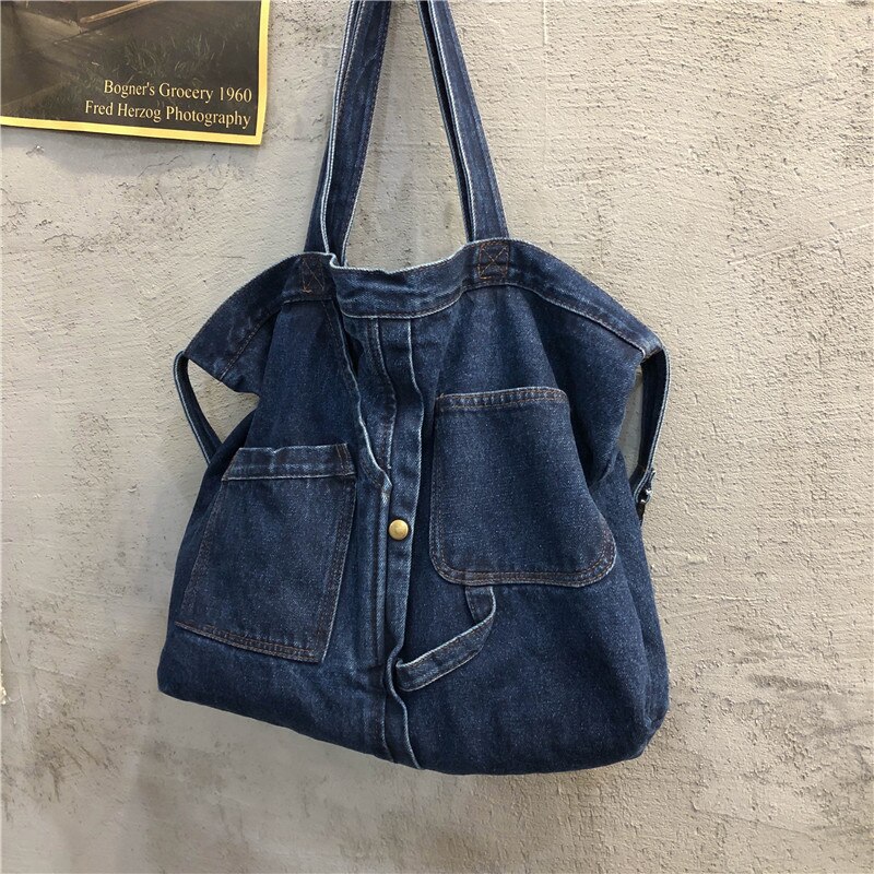 Denim Slouch Tas Voor Vrouwen Casual Jean Faric Boho Bag Lady Koreaanse Stijl Mode Handtas Vrouwelijke Zachte Leisure Top-handvat Tas: Deep Blue