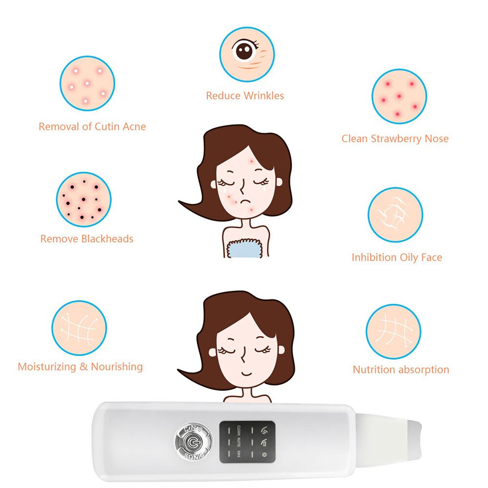 Ultrasone Diepe Gezicht Cleaning Huid Scrubber Verwijderen Vuil Mee-eter Verminderen Rimpels Vlekken Spatel Facial Whitening Lifting Apparaat