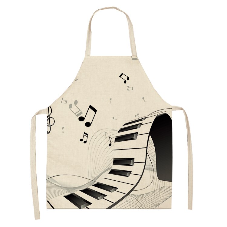 Musical Instrument Kitchen Aprons For Women Cotton Linen Bibs Household Cleaning Pinafore Home Cooking Apron 53*65cm WQL0141: 2WQ-WQL0141-28