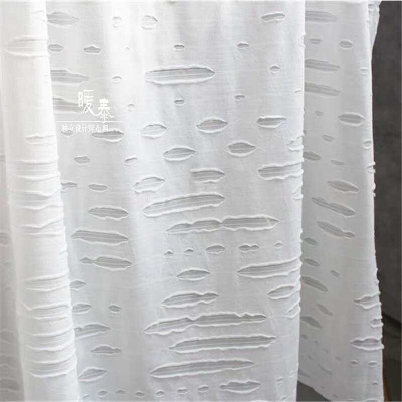 Ragged Cotton Fabric knitted Stretch White Tattered Holes Cloth DIY Coat Broken jeans Pants Fabric