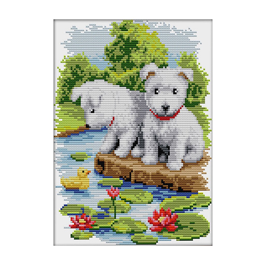 Stamped Cross Stitch Kits Puppy Dogs Chart Needlework For Adults Kids
