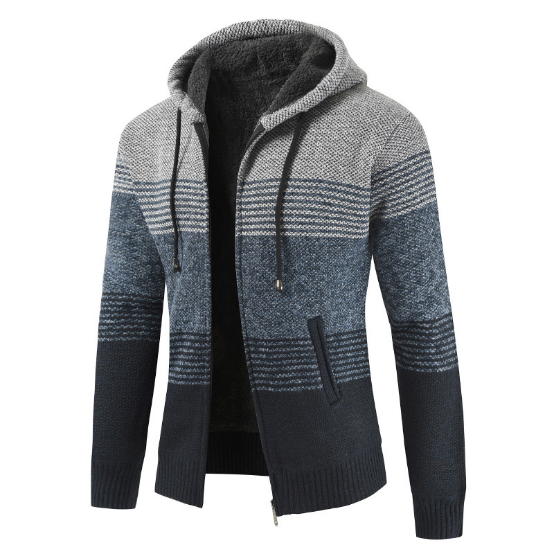 Mountainskin Men's Sweater Coat Spring Autumn Mens Hooded Stripe Coat Thick Zipper Wool Sweater Cardigan Jumpers Male SA868
