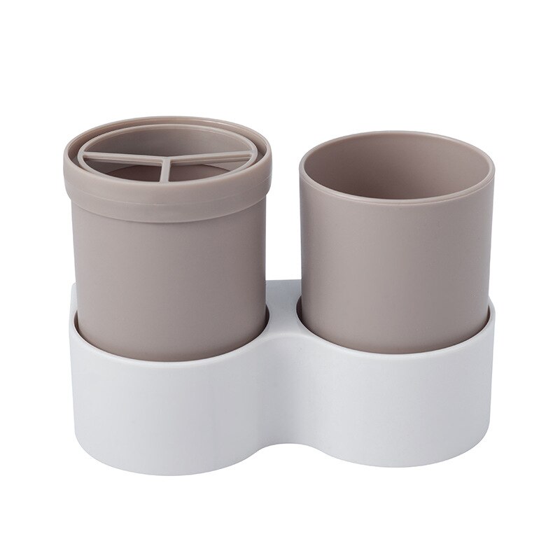 Bathroom Suction Wall Toothbrush Holder Wall-mounted Toilet Set Rack Storage Rack Toothbrush Cup Holder Tumbler Holder: Khaki