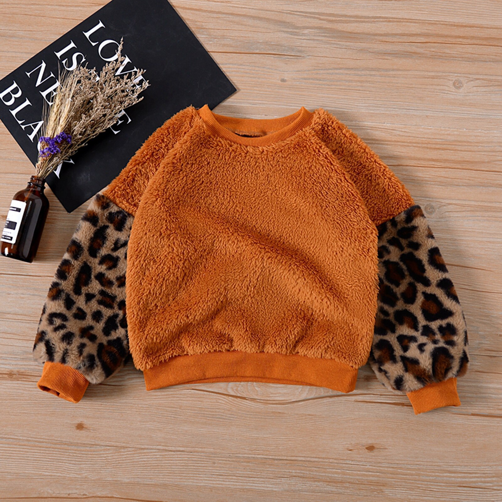 Sudaderas peludas de leopardo para niños de 2 a 7 años, suéter cálido de otoño e invierno con parches cálido