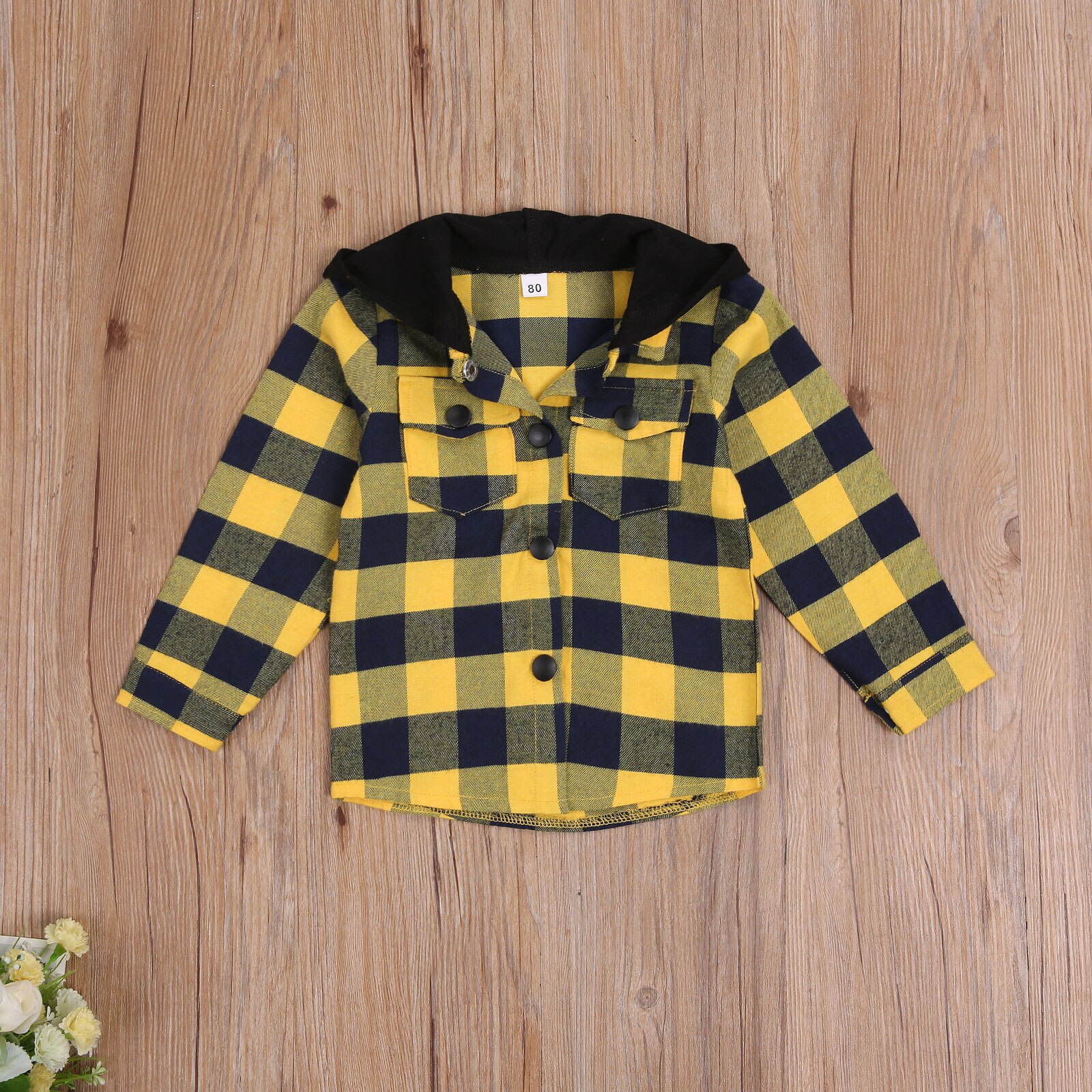 Automne enfants garçons veste hauts Plaid imprimer à manches longues simple boutonnage à capuche manteau 4 couleurs