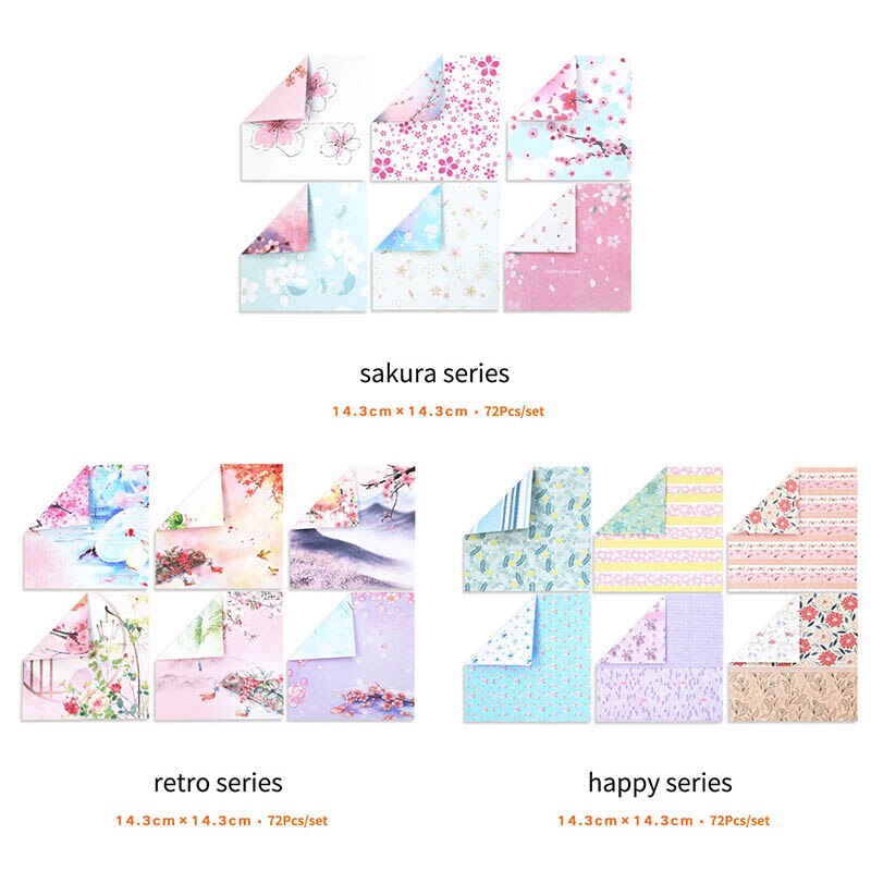 72Pcs Double Sided Paper Scrapbooking Decoration Kid DIY Handmade Coloured Folded Craft Square Arts Material 15*15cm