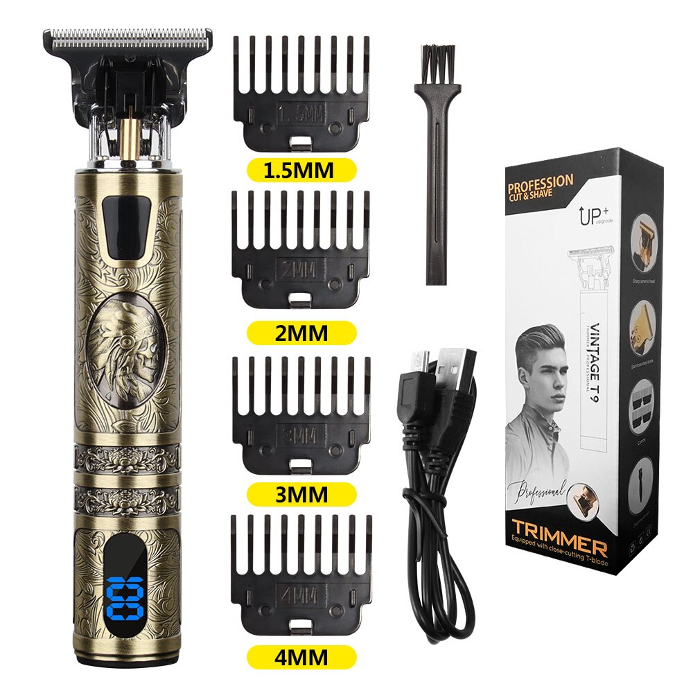 Tondeuse à cheveux électrique Vintage T9 pour hommes, rasoir Rechargeable USB 0mm, tondeuse à barbe professionnelle, salon de coiffure: Indians