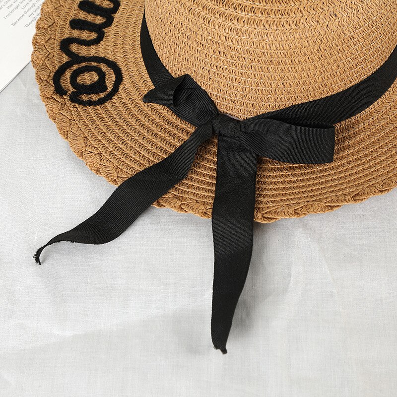 Chapeau de soleil pour enfants, chapeau de soleil pour enfants, mignon, chapeau avec nœud, en paille, fait à la main, pour femmes, chapeau de plage à grand bord, pour filles, décontracté