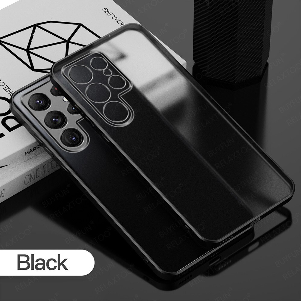 Luxury Plating Phone Case For Samsung Galaxy S22 Ultra 5G S 22 Plus 5G 2022 Camera Protect Matte Transparent Electroplated Cover: S22 Ultra / Black 1