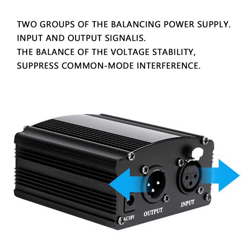 Fuente de alimentación Phantom de 48V con adaptador para micrófono de condensador, grabación de estudio