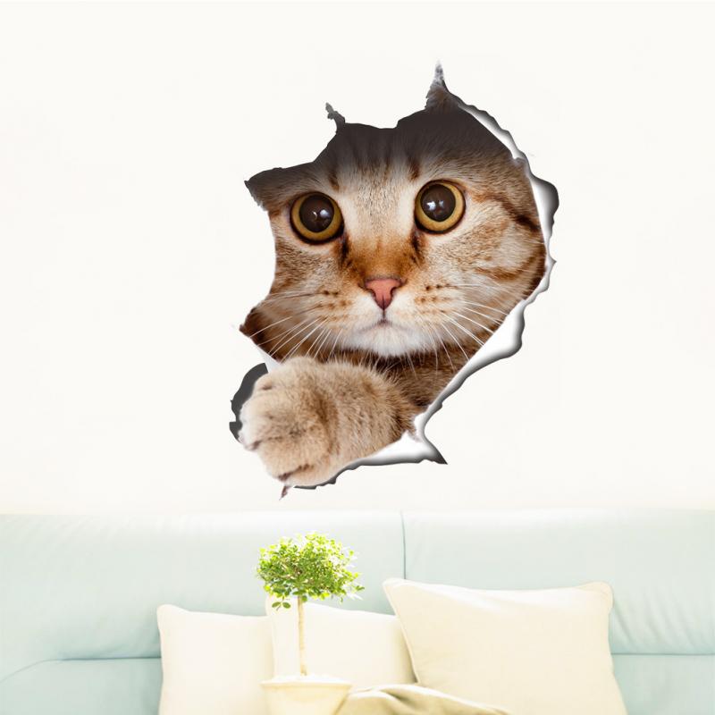 3D Cats Wall Sticker Toilet Stickers Hole View Vivid CatBathroom For Home Decoration Animals Vinyl Decals Art Sticker Poster: 01