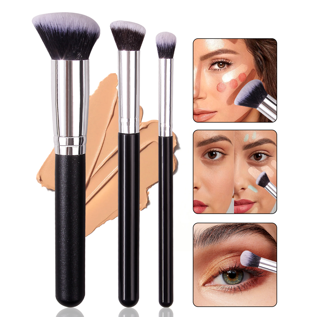 Brocha correctora de base, brochas para colorete de contorno premium, brocha de maquillaje facial densa y impecable debajo de los ojos para mezclar: Azul oscuro