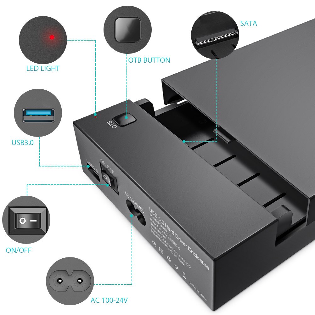 Boîtier pour disque dur externe USB 3.0 vers SATA III, pour 2.5, 3.5 pouces SSD, 396U3