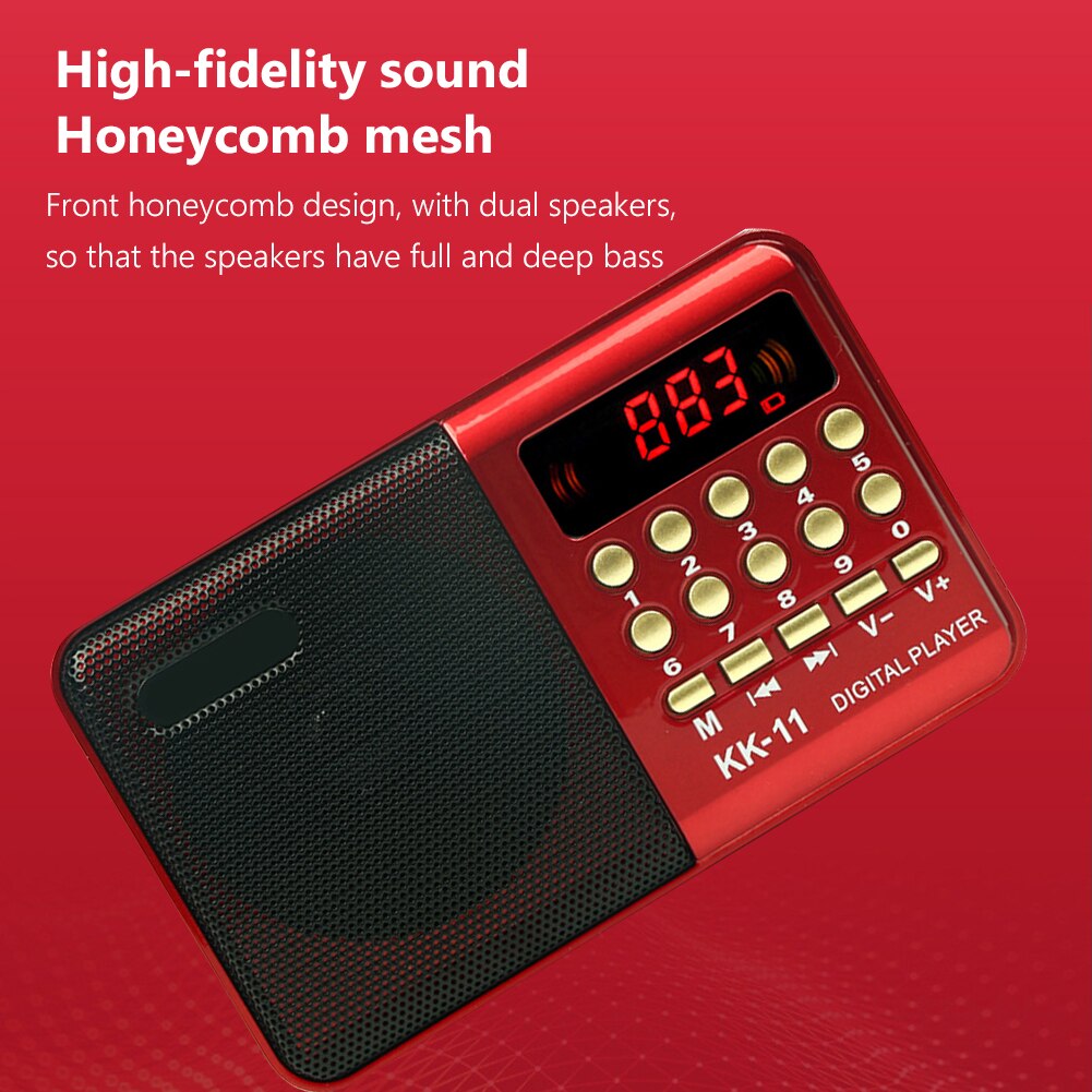 Digitale Radio Fm Draagbare Mini Fm Radio Speaker Muziekspeler Telescopische Antenne Handsfree Zakken Ontvanger Outdoor Sport K11 Rood
