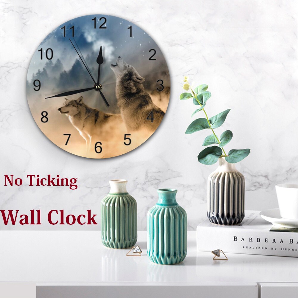 Wolf Wall Clocks Numeral Digital Dial Mute No Ticking Slient Battery Operated Kitchen Clocks Kitchen Wall Decor for Livingroom