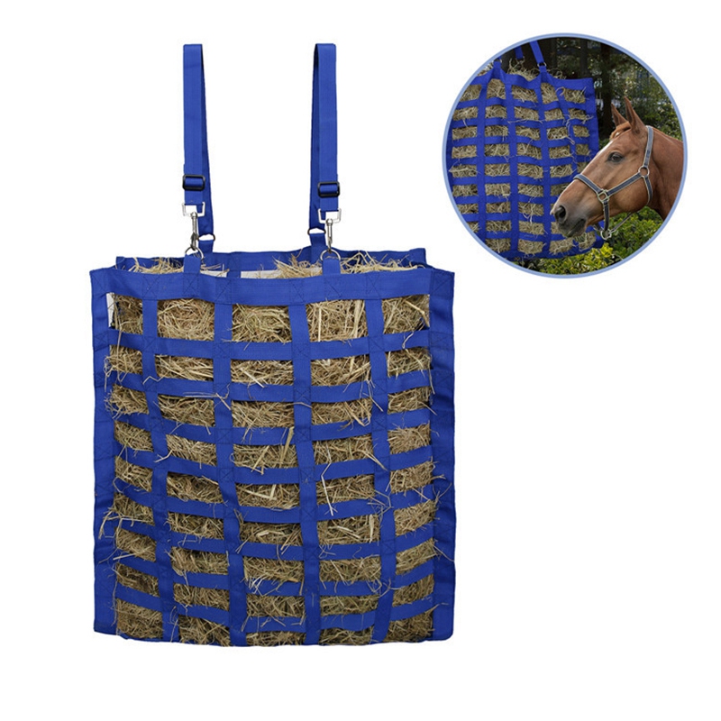 Slow Feed Set of Hay Bag and Hay Net for Horses, Adjustable Travel Feeder for Trailer and Stall Simulates Grazing