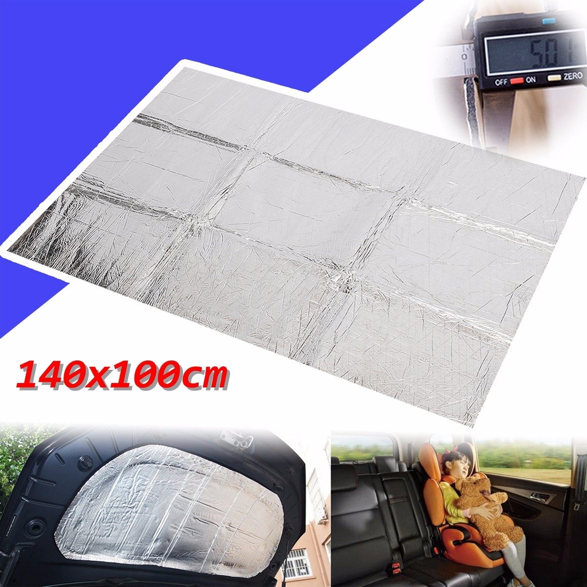 140x100cmx0.5cm mata pochłaniająca dźwięk robić samochodu hałjak maska izolacyjna osłona tłumiąca silnik zapora ogniowa ciepła pianka aluminiowa Sticke
