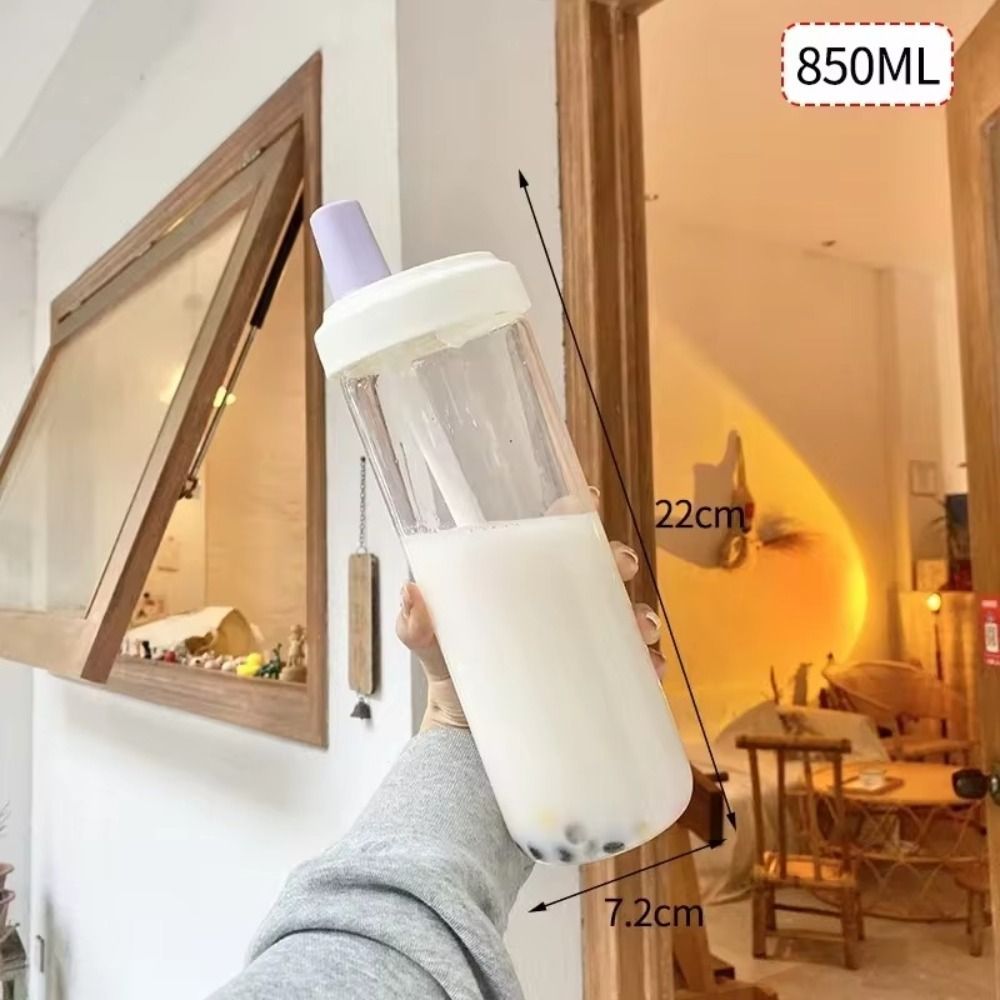 500/850 ml Waterflessen Sap Melk Plastic Beker met Deksel Stro Bubble Thee Koffiekopjes Transparante Grote Capaciteit drinkware: Rood