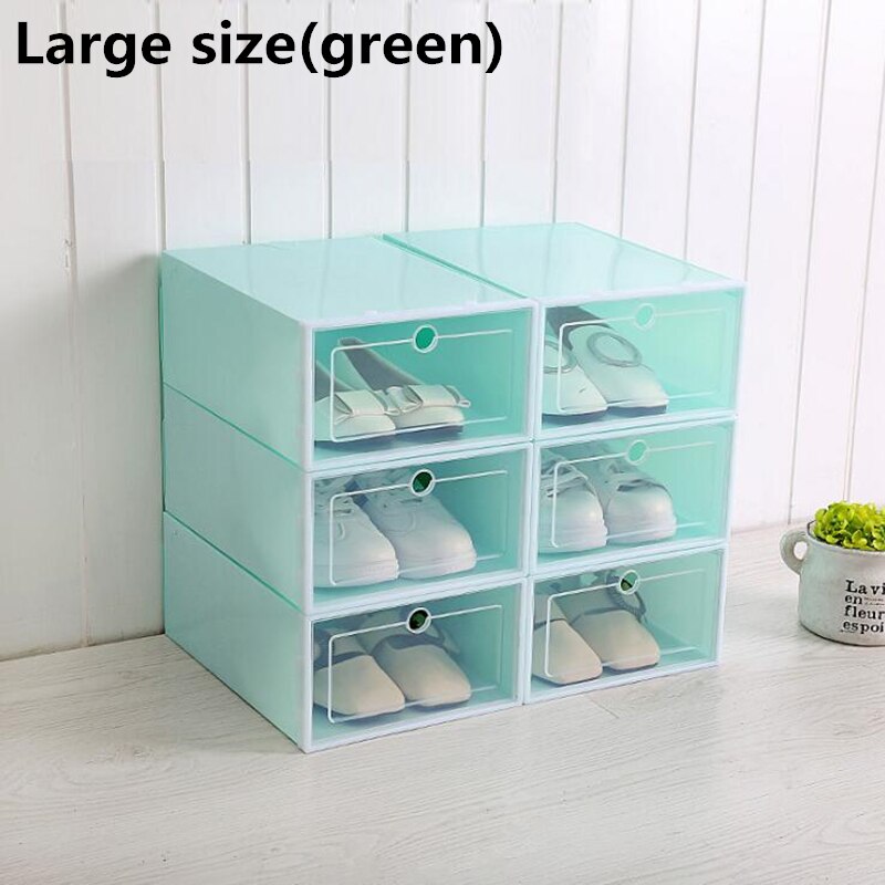 6 Pcs Grote Schoenendoos Verdikte Lade Case Plastic Schoen Dozen Stapelbaar Doos Schoen Organisator Schoenen Opbergdoos Schoenenrek: Large green