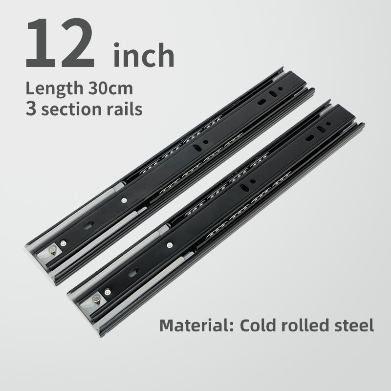 MX Schwarz Metall Puffer Stumm Schublade gleiten Schiene Sanft-nah dran Schublade Führungsschiene Drei-Abschnitt Schrank Rutsche Schiene Möbel Hardware-: Puffer 12Zoll 30cm