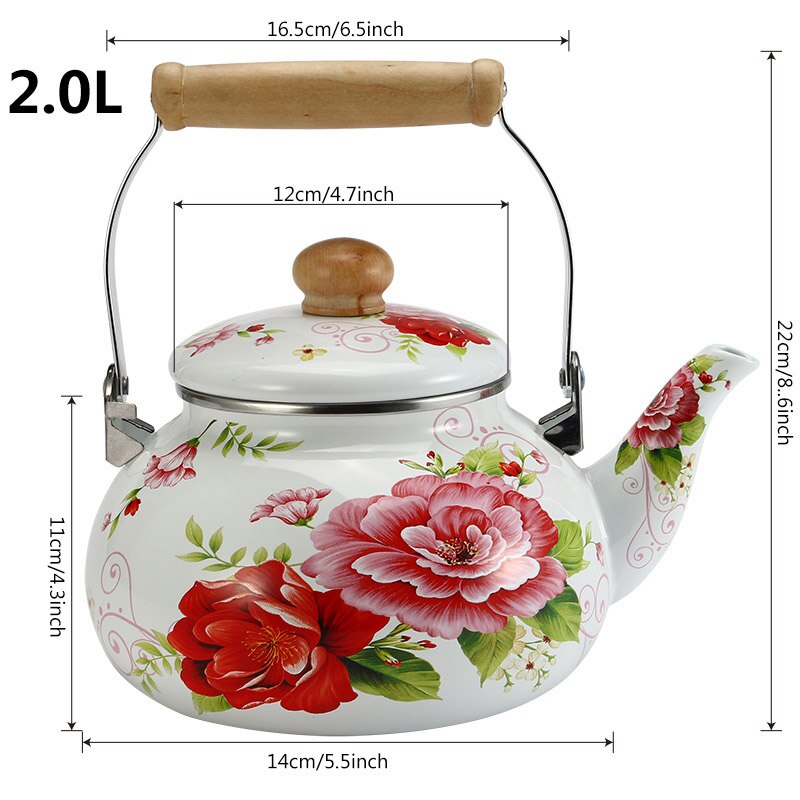 1.5L 2.0L Chinese Traditional Pot Water Kettle with Wooden Handle Flower Tea Pot for Home Kitchen Tool: 1.5L / Red