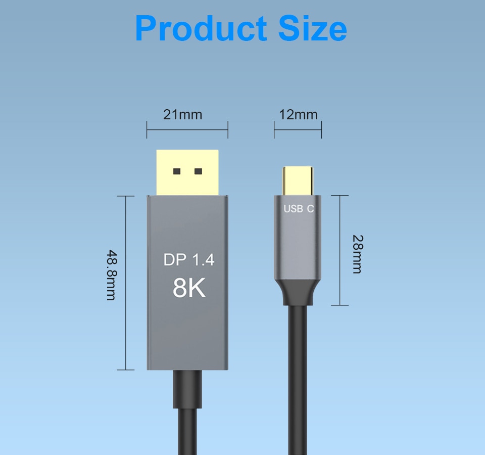 Usb c para displayport 1.4 8k cabo com USB-C pd 8k @ 60hz 4k @ 144hz thunderbolt 3 para displayport para macbook pro 2019 2020 dell xps