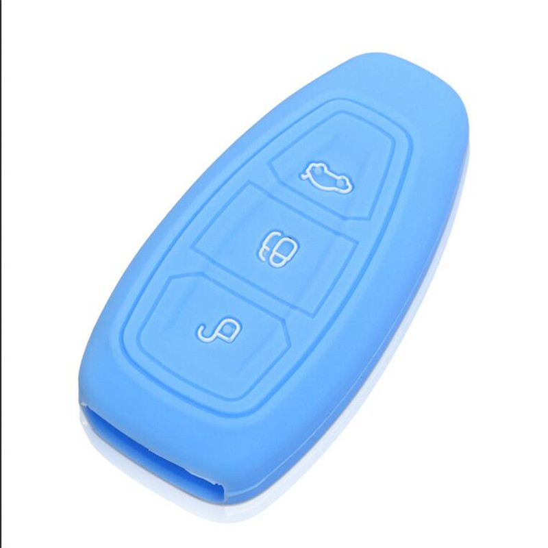 Silicone rubber car key case cover for Ford Focus 3 MK3 ST RS Ecosport Kuga fiesta Fiesta Focus Mondeo3 Buttons smart key: light blue