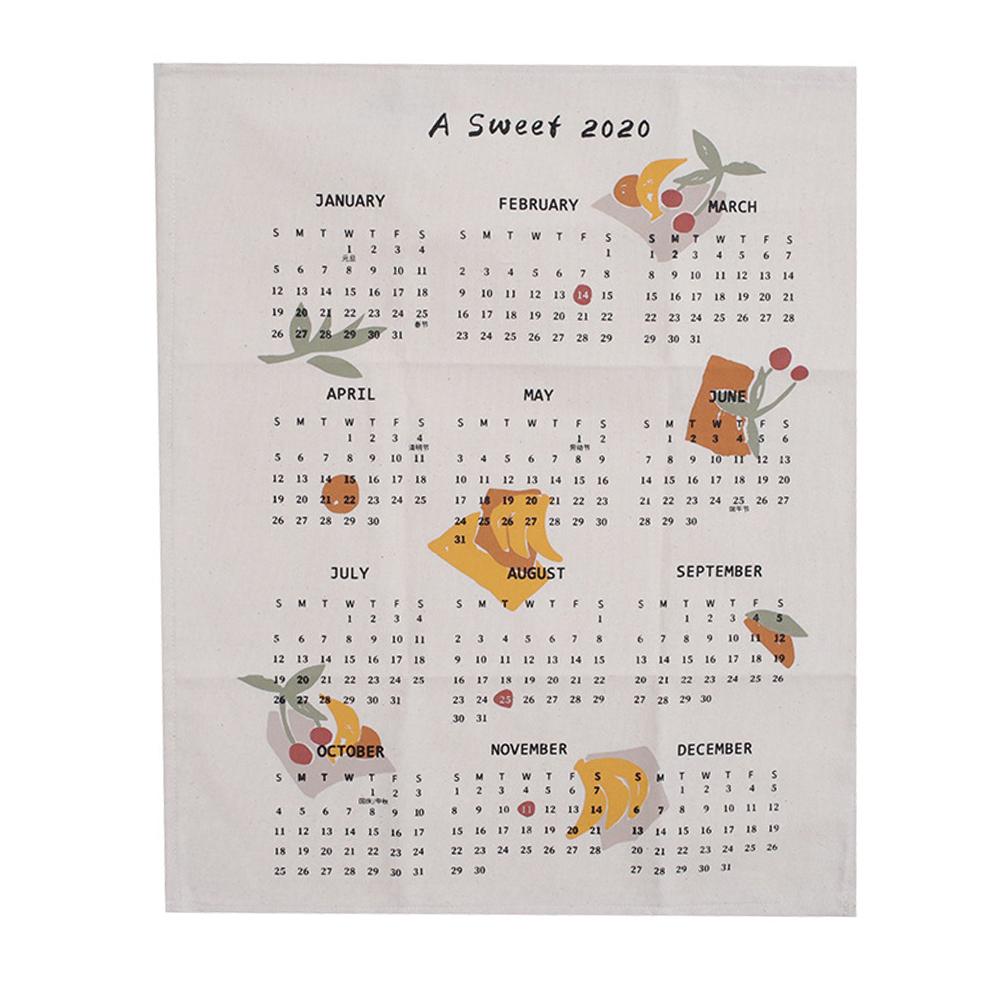 År bomull klut vegg henger kalender daglig planlegger klut trykt kalender hjemmekontor dekor: D