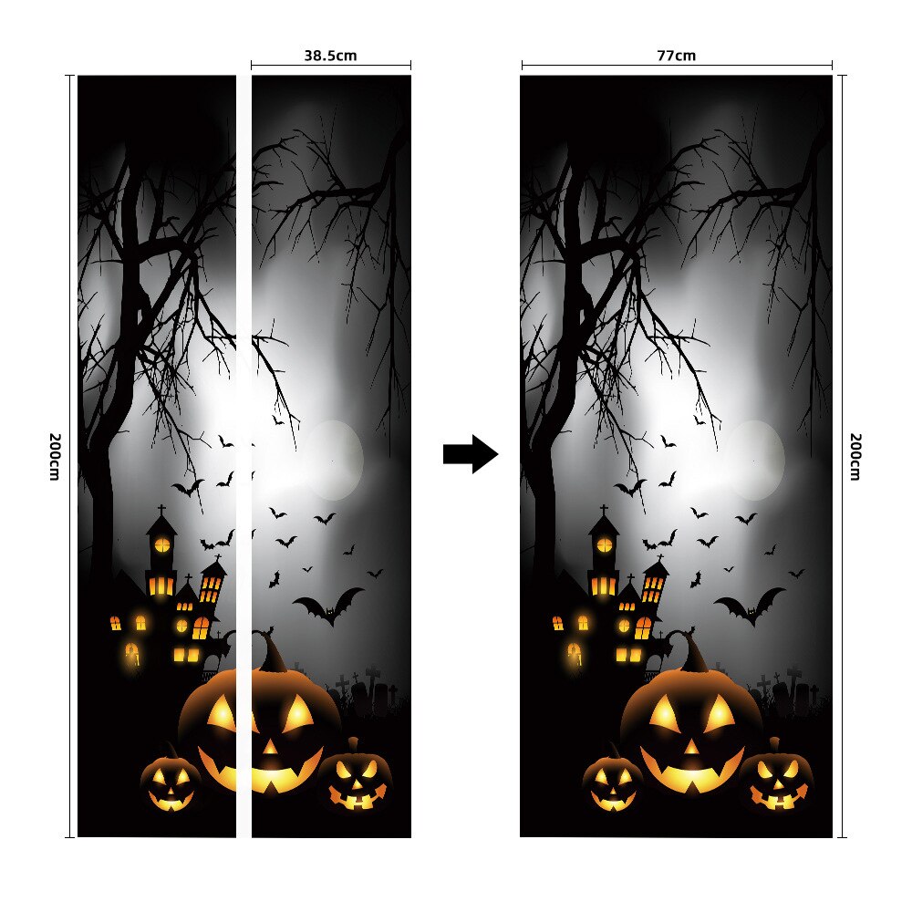 2PCS Halloween Door Stickers Adhesive Waterproof Wallpaper Funny Bedroom Living Room Bathroom Halloween Decoration: D