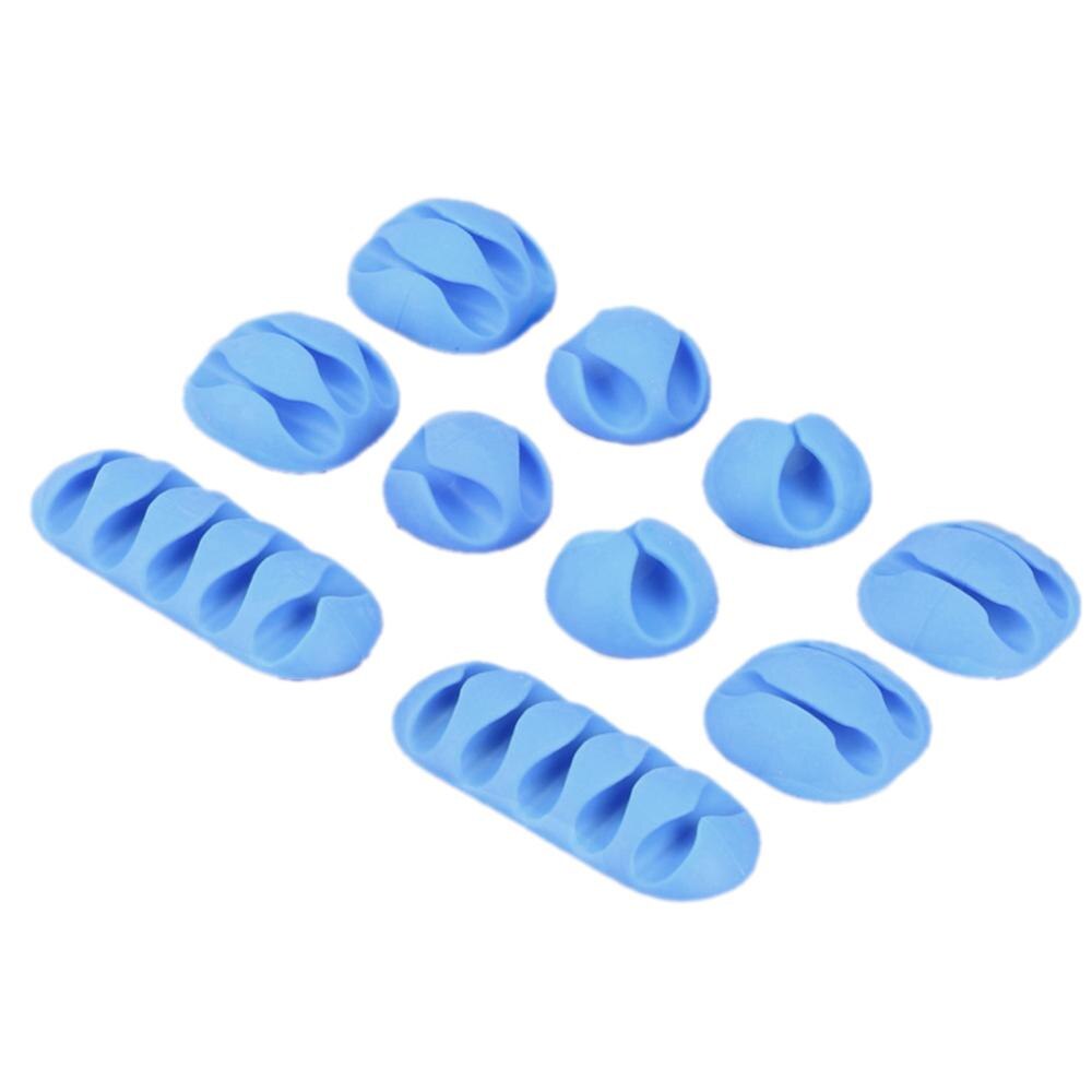 10pcs/pack Wire Cable Clips Office Silicone Cable Organizer Wire Holder Desk Cord Clip Tie Fixer Wire Management: Blue  