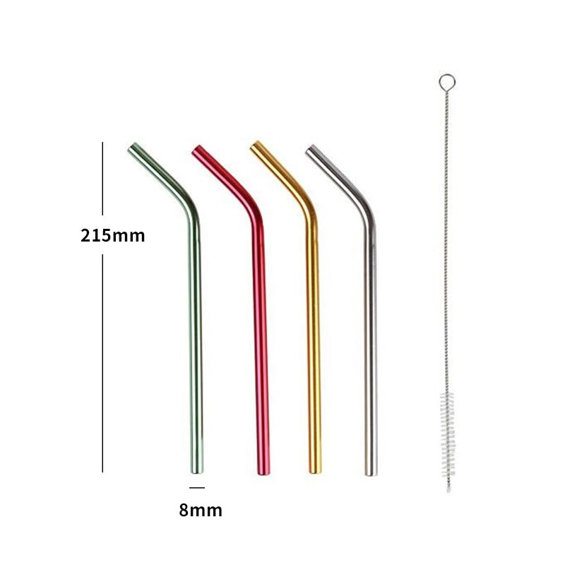 ! WOWSHINE pailles à boire en aluminium 1 paille + 1 brosse 215*8 MM courbé quatre couleurs