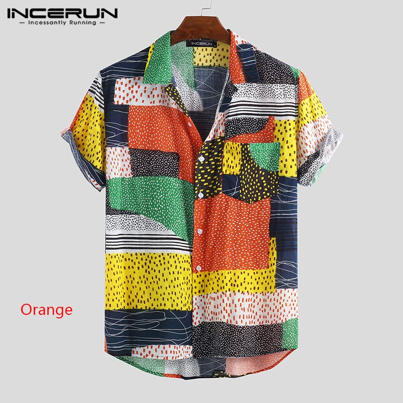 Print mænd hawaiiansk skjorte kortærmet strandferie sommer afslappet herremærke skjorter streetwear chic camisa incerun: Orange skjorte / Xl
