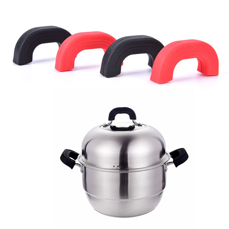 Protectores de silicona antiquemaduras para ollas, manguitos antideslizantes con Clip, resistentes al calor, para horno, utensilios de cocina, 2 uds.