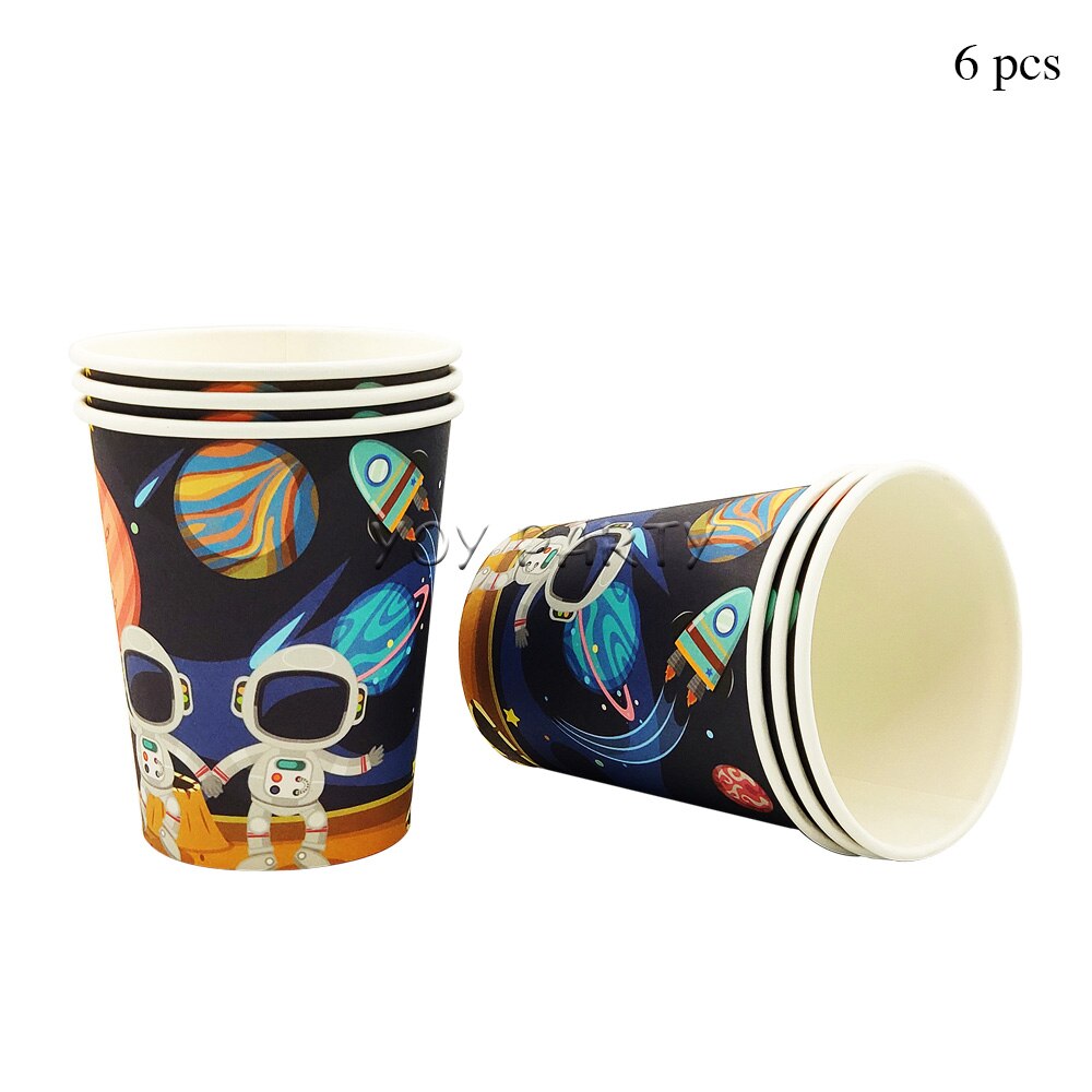 1pcs Disposable Plastic Tablecloth Table Cover For Kids Boys Astronaut Spaceship Solar Space Birthday Party Supplies Decoration: 6pcs Cup