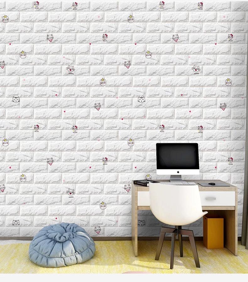 70*77cm bricolage auto-adhésif 3D Stickers muraux chambre étanche mousse brique chambre papier peint décor salon autocollant mural pour les enfants: lovely cats