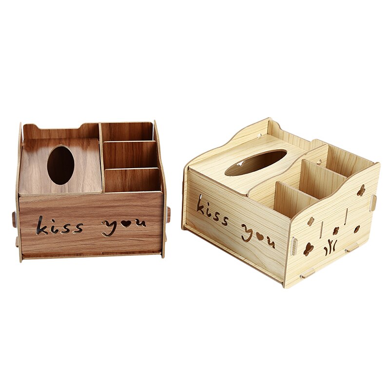 DIY Tissue Box Cover Wood Napkin Holder Tissue Dispenser Living Room Desktop Debris Organizer Phone Remote Control Storage Box