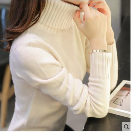 Autumn Winter Women Turtleneck Sweater Pullover Ladies Shirt Slim Casual Tops Warm Clothing Female Knitted Sweater: Beige