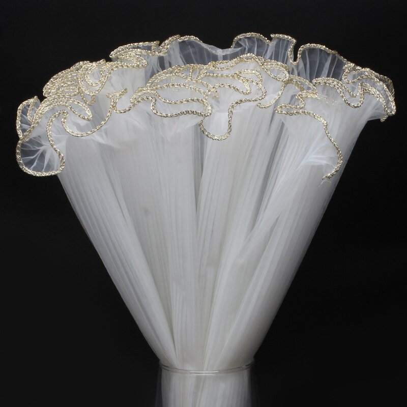 25cm*5yard Spray Yarn Flower Packaging Wave Gauze Lace Gauze Flower Shop Bouquet Floral Flower Packaging Material Net: White-Gold